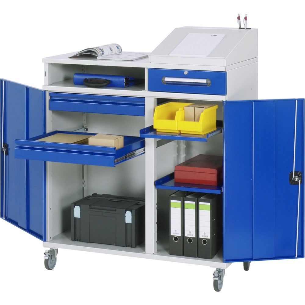 Productafbeelding nr. 1: RAU mobiele rollende lessenaar, HxBxD 1.185-1.345 x 1.100 x 520 mm, lades 2 x 80, 1 x 120 mm