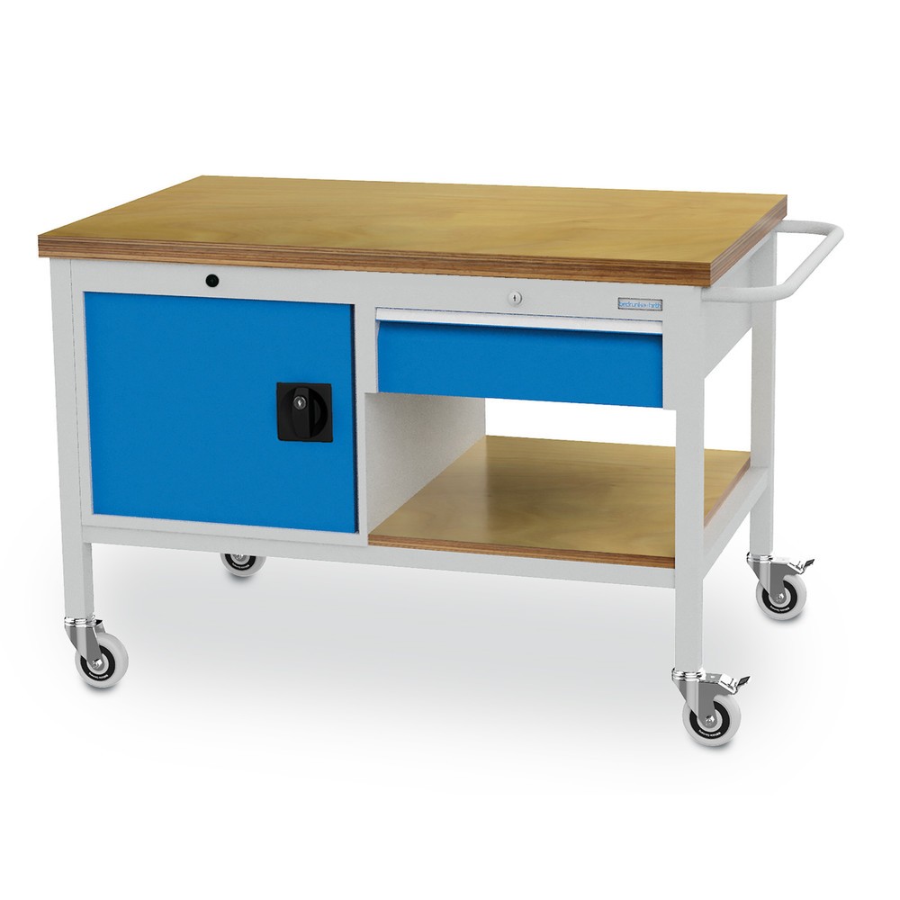 Product afbeelding: Mobiele werkbank, kast, 1 lade, cap. 400 kg, lichtblauw