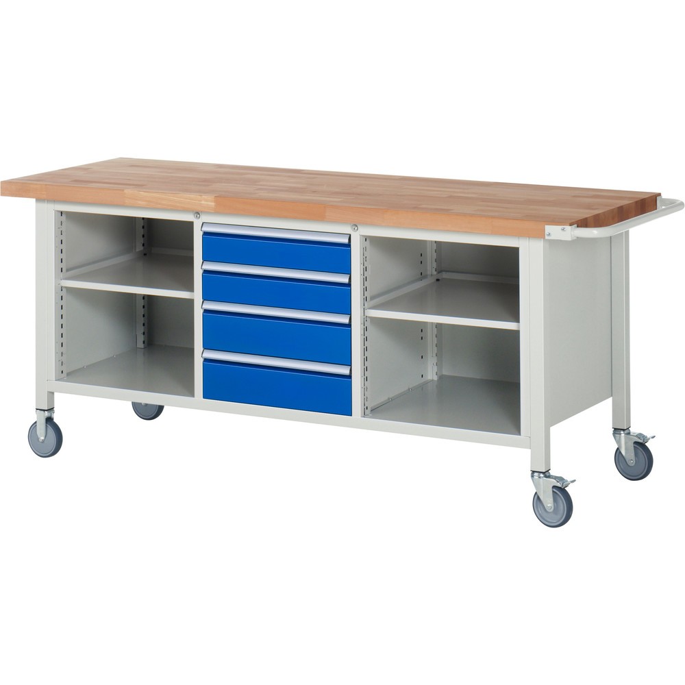 Product afbeelding: Mobiele werkbank RAU serie 8000, 1 driedubbele kast, 1 legbord, hxbxd 880-1.080 x 2.000 x 700 mm, 4 x voor 90% uittrekbare lades