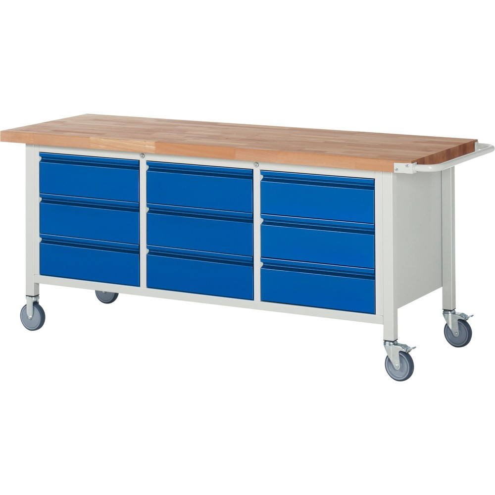 Product afbeelding: Mobiele werkbank RAU serie 8000, 1 driedubbele kast, hxbxd 880 x 2.000 x 700 mm, 9 lades 9 x 180 mm