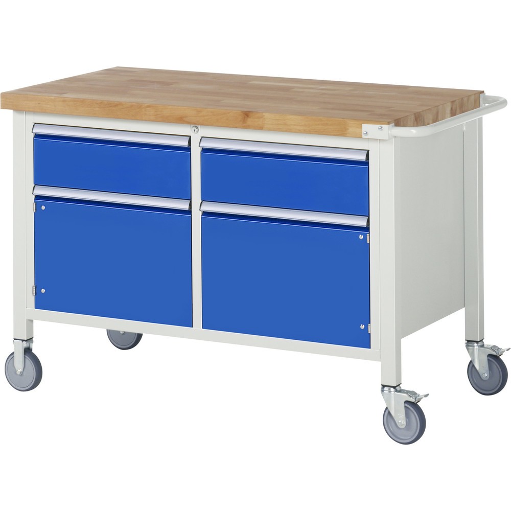 Product afbeelding: Mobiele werkbank RAU serie 8000, 1 dubbele kast, 2 draaideuren, hxbxd 880-1.080 x 1.250 x 700 mm, 2 x voor 90% uittrekbare lades