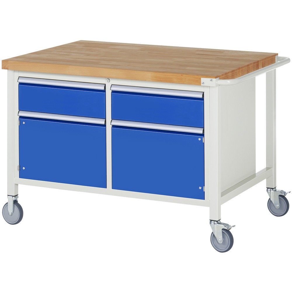 Product afbeelding: Mobiele werkbank RAU serie 8000, 1 dubbele kast, 2 draaideuren, hxbxd 880 x 1.250 x 900 mm, 2 lades