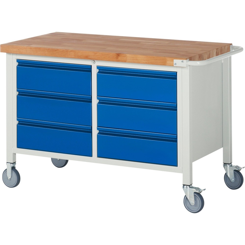 Product afbeelding: Mobiele werkbank RAU serie 8000, 1 dubbele kast, hxbxd 880 x 1.250 x 700 mm, 6 lades 6 x 180 mm
