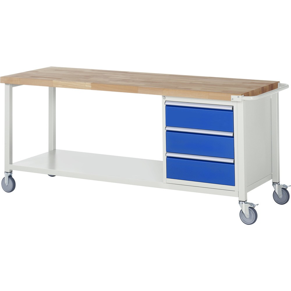 Product afbeelding: Mobiele werkbank RAU serie 8000, 1 kast, hxbxd 880-1.080 x 2.000 x 700 mm, 3 lades 3 x 180 mm
