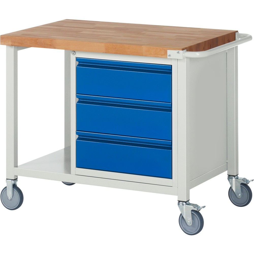 Product afbeelding: Mobiele werkbank RAU serie 8000, 1 kast, hxbxd 880 x 1.000 x 700 mm, 3 lades 3 x 180 mm, draagvermogen lade 100 kg, 1 legbord diepte 650 mm
