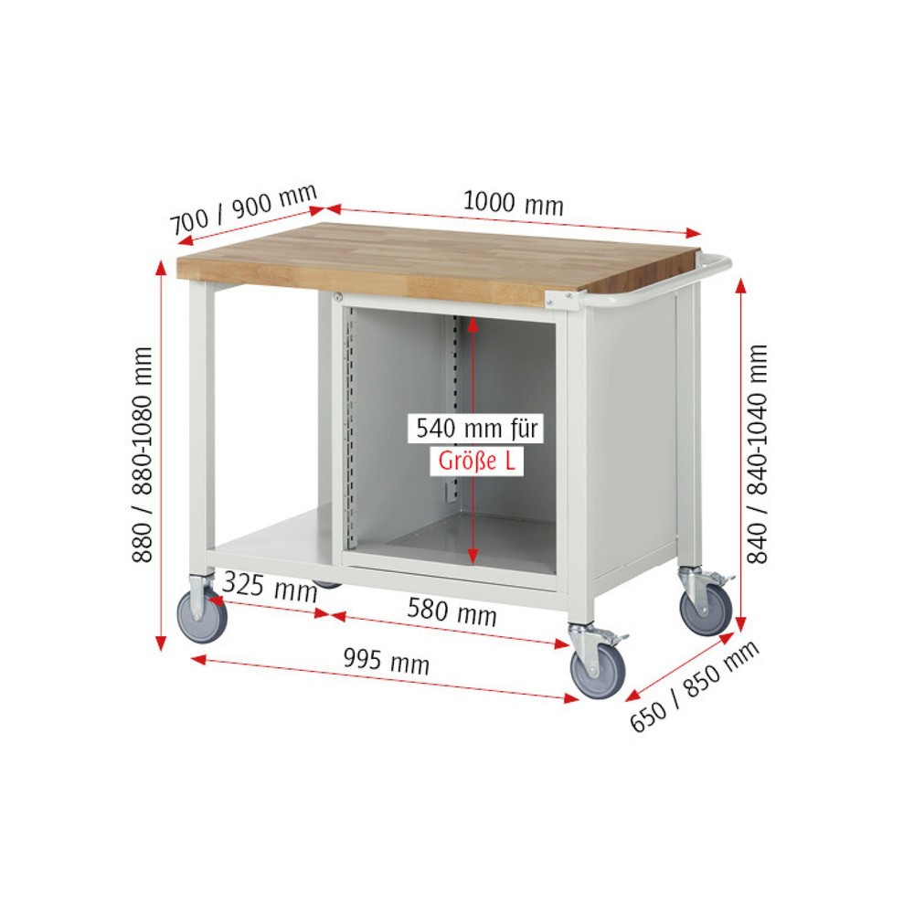 Productafbeelding nr. 8: Mobiele werkbank RAU serie 8000, 1 legbord, hxbxd 880-1.080 x 1.000 x 700 mm, 5 x voor 100% uittrekbare lades, draagvermogen lade 100 kg