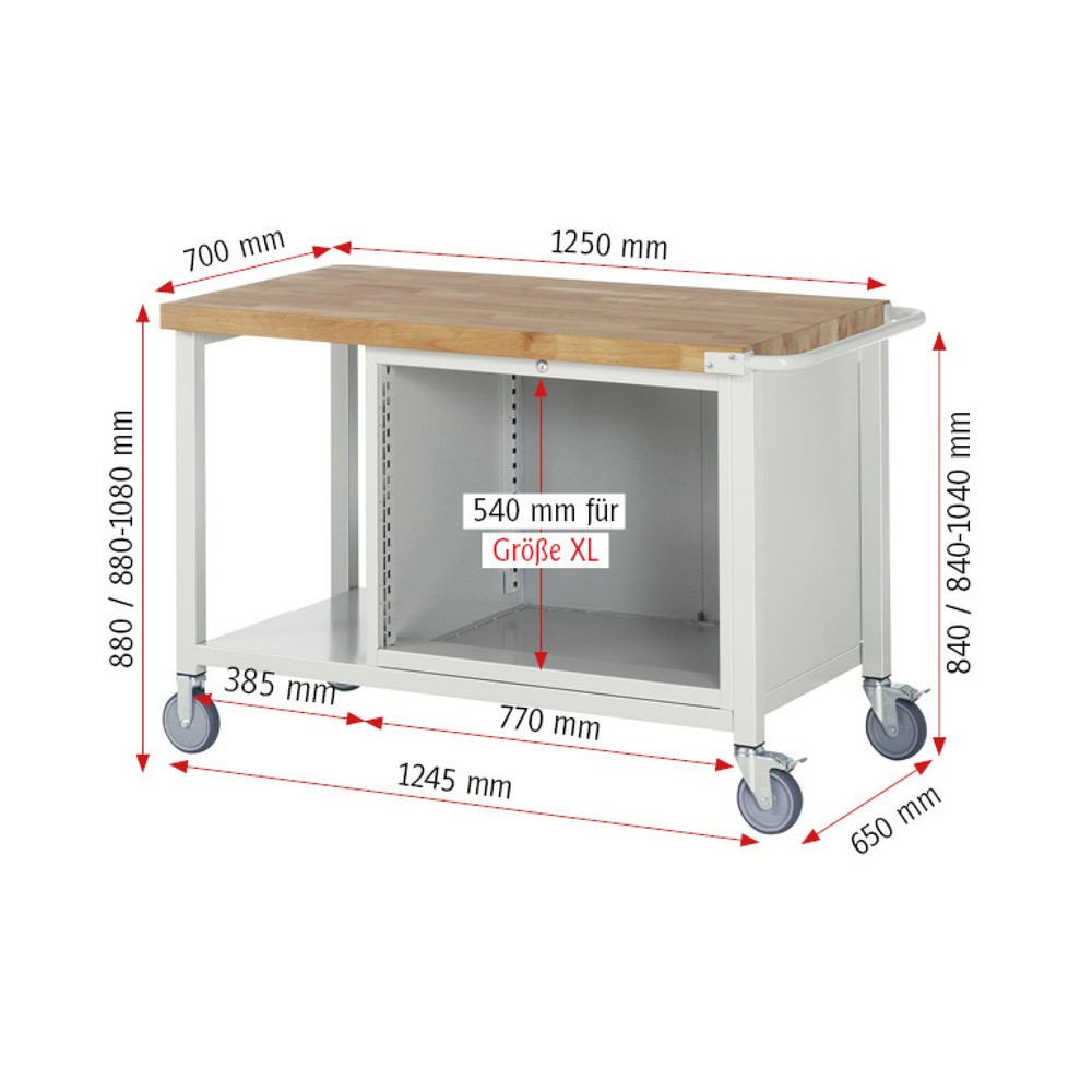 Productafbeelding nr. 5: Mobiele werkbank RAU serie 8000, 1 legbord, hxbxd 880 x 1.250 x 700 mm, 2 x voor 90% uittrekbare lades 2 x 270 mm