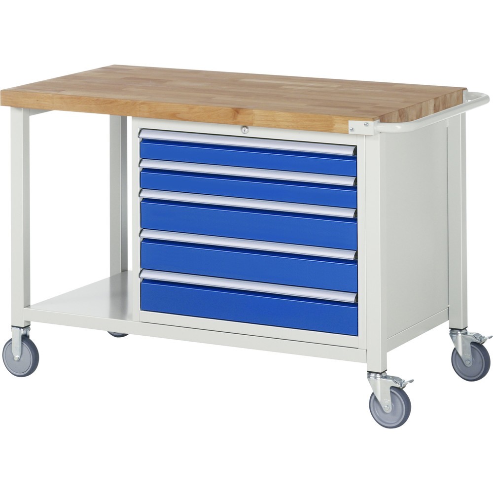 Product afbeelding: Mobiele werkbank RAU serie 8000, 1 legbord, hxbxd 880 x 1.250 x 700 mm, 5 x voor 90% uittrekbare lades, draagvermogen lade 75 kg