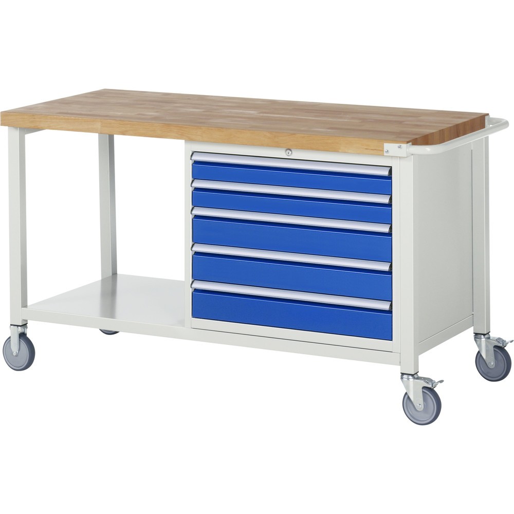 Product afbeelding: Mobiele werkbank RAU serie 8000, 1 legbord, hxbxd 880-1.080 x 1.500 x 700 mm, 5 x voor 100% uittrekbare lades, draagvermogen lade 75 kg