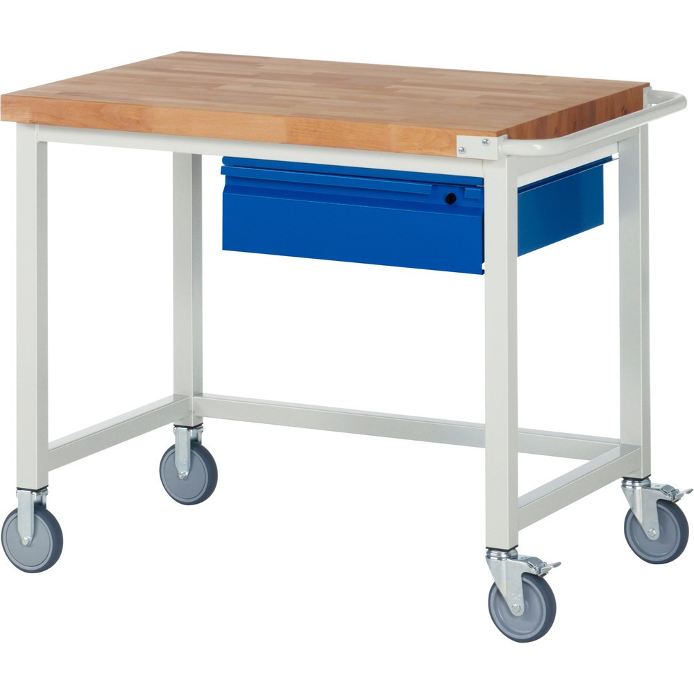 Product afbeelding: Mobiele werkbank RAU serie 8000, massief beuken werkblad, dikte 40 mm, hxbxd 880 x 1.000 x 700 mm, 1 lade 1 x 150 mm