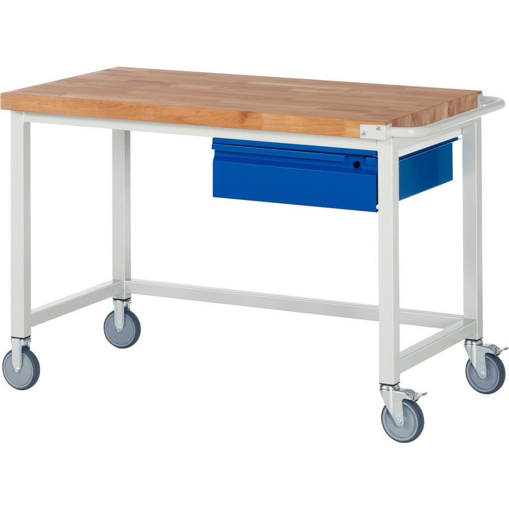 Product afbeelding: Mobiele werkbank RAU serie 8000, massief beuken werkblad, dikte 40 mm, hxbxd 880 x 1.250 x 700 mm, 1 lade 1 x 150 mm