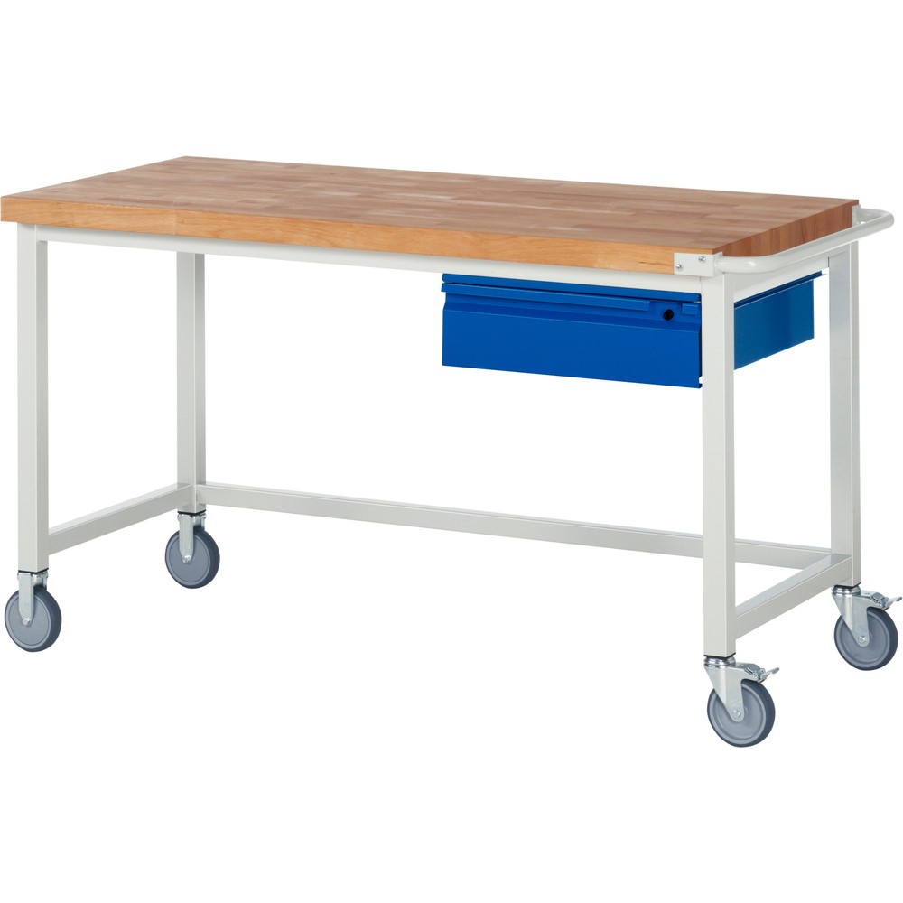 Product afbeelding: Mobiele werkbank RAU serie 8000, massief beuken werkblad, dikte 40 mm, hxbxd 880 x 1.500 x 700 mm, 1 lade 1 x 150 mm