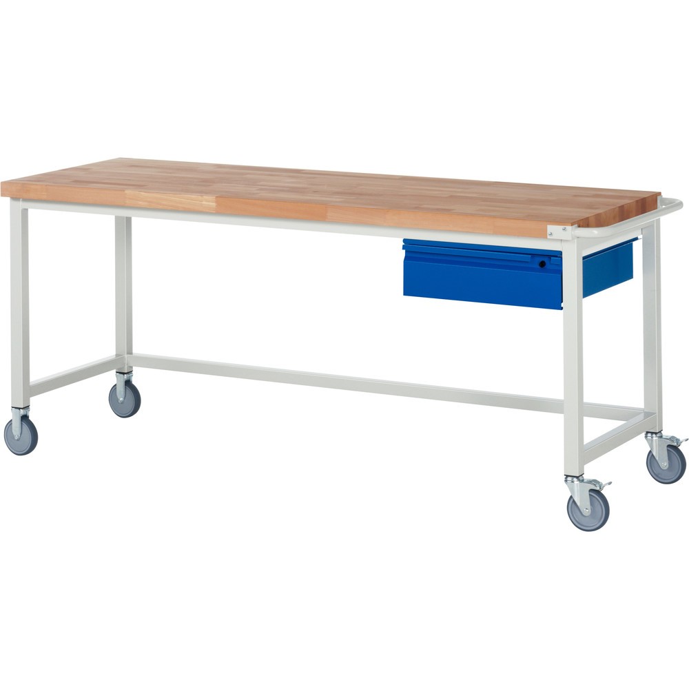Product afbeelding: Mobiele werkbank RAU serie 8000, massief beuken werkblad, dikte 40 mm, hxbxd 880 x 2.000 x 700 mm, 1 lade 1 x 150 mm