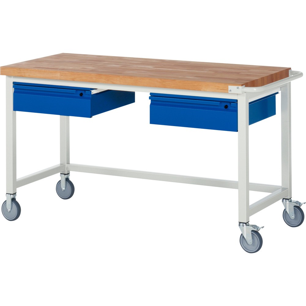 Product afbeelding: Mobiele werkbank RAU serie 8000, massief beuken werkblad, dikte 40 mm, hxbxd 880 x 1.500 x 700 mm, 2 lades 2 x 150 mm