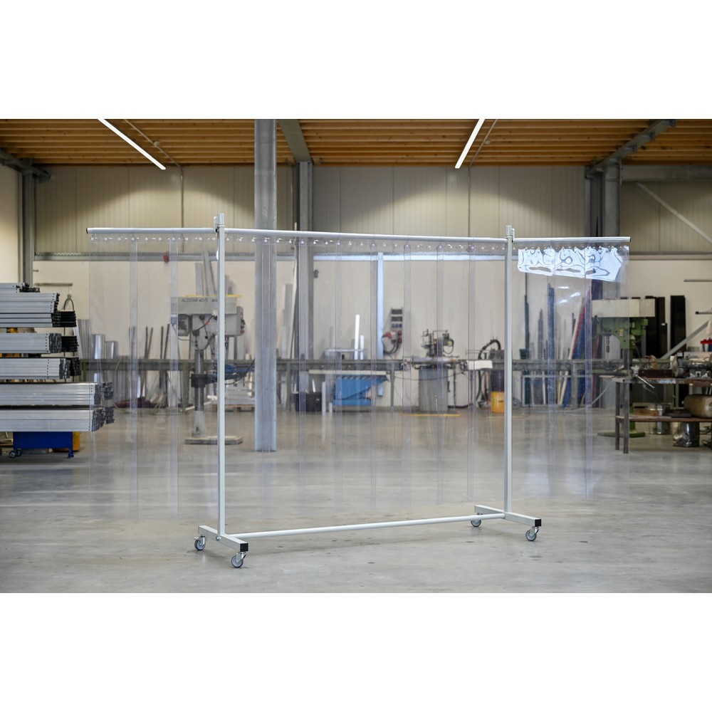 Produktabbildung Nr. 2: Mobile Schutzstellwand mit Schwenkarmen, 3-tlg., Lamellen 2 mm, transparent
