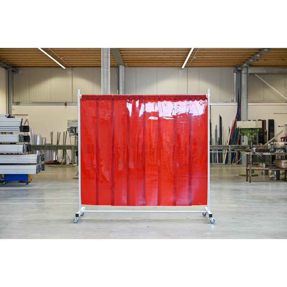 Produktabbildung Nr. 1: Mobile Schutzstellwand, nach ISO EN 25980 (EN 1598), 1-tlg., Lamellen 2 mm, rot/transparent