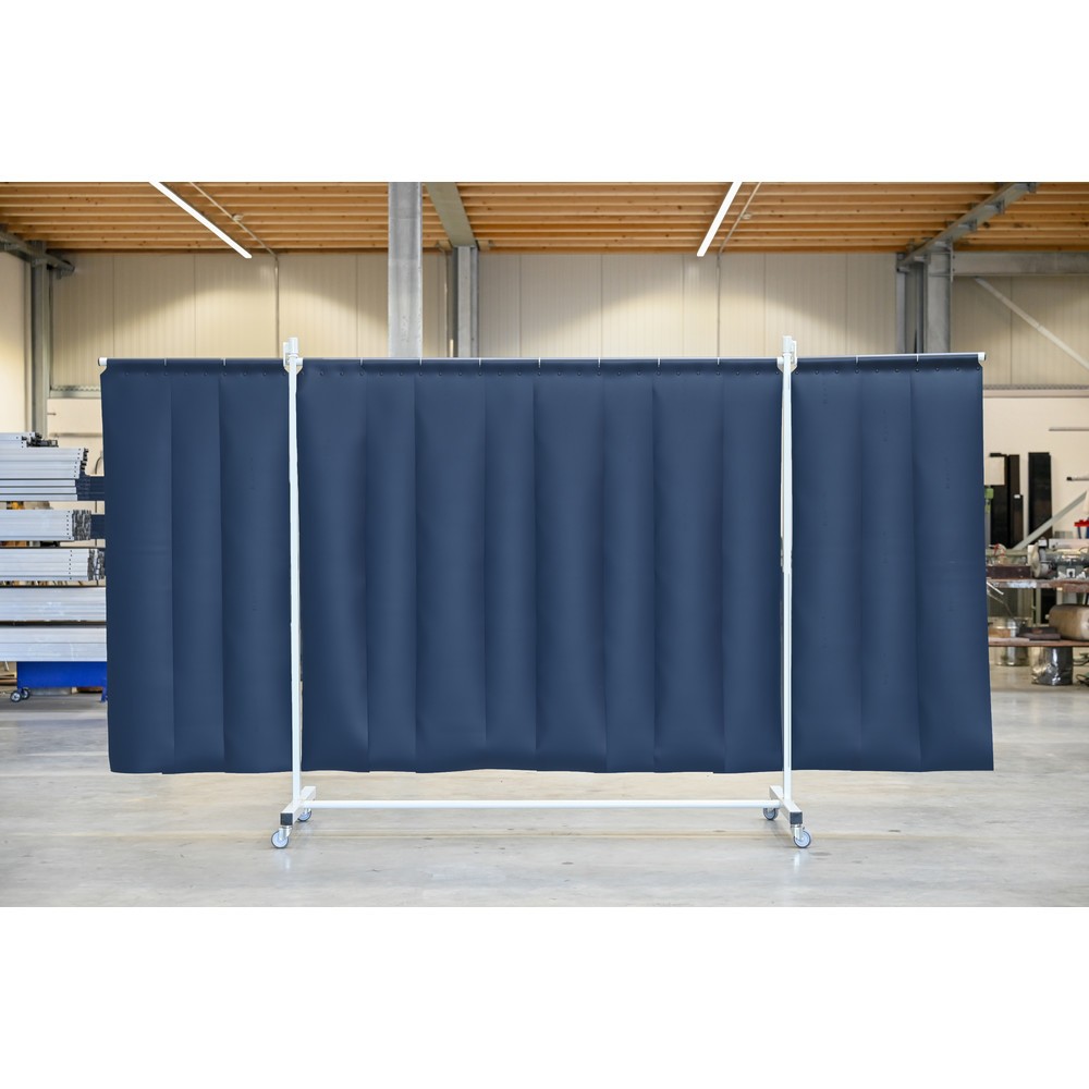 Produktabbildung Nr. 1: Mobile Schutzstellwand mit Schwenkarmen, nach ISO EN 25980 (EN 1598), 3-tlg., Lamellen 2 mm, dunkelgrün/matt