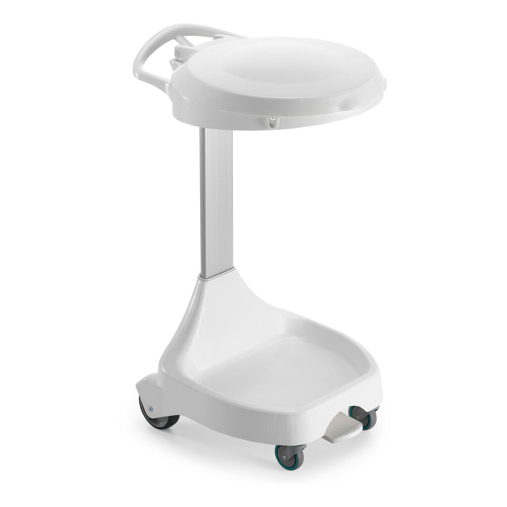 Mobiler Pedal-Abfallsackhalter Delta I, für 120-Liter-Säcke, 2 Räder + 2 Lenkrollen, Gestell weiß, Deckel blau Produktabbildung Nr. 1: Mobiler Pedal-Abfallsackhalter Delta I, für 120-Liter-Säcke, 2 Räder + 2 Lenkrollen, Gestell weiß, Deckel blau