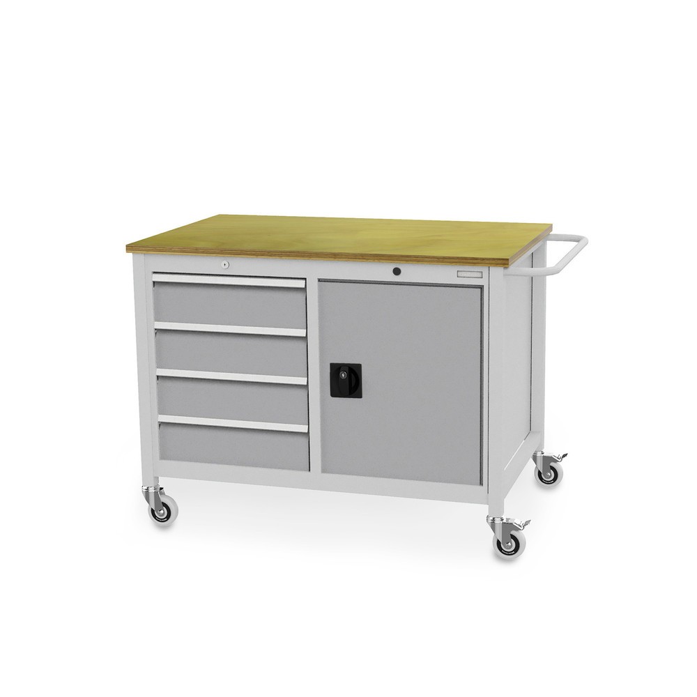 Zdjęcie produktu nr 1: Mobilna ława warsztatowa Bedrunka+Hirth, szafka, 4 szuflady, biały aluminiowy