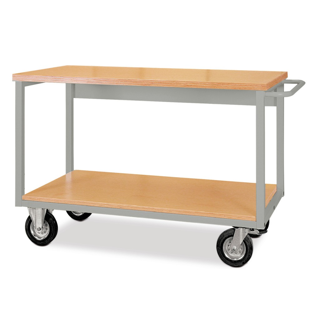 Zdjęcie produktu nr 1: Mobilna ława warsztatowa Bedrunka+Hirth z kółkami, 2 drewniane półki o wymiarach 1500 x 750 mm, udźwig 700 kg