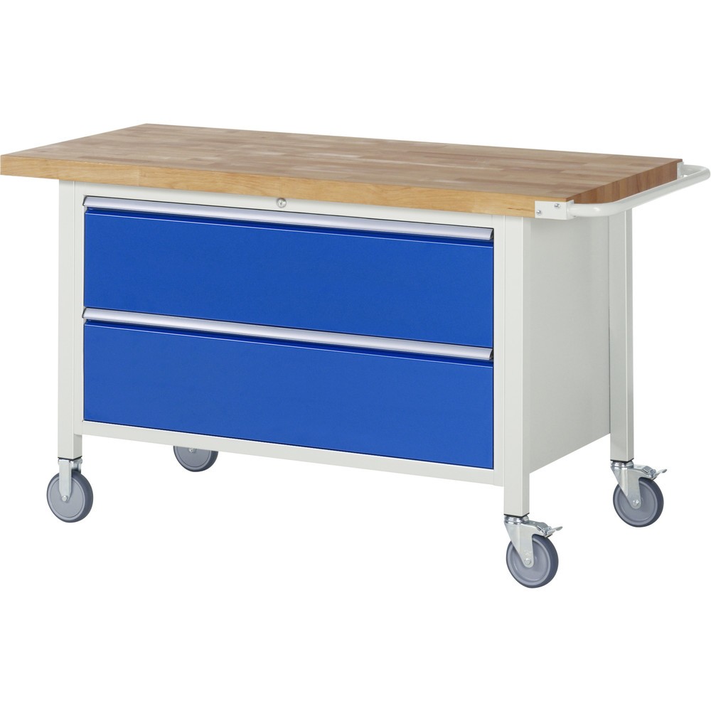 Obrázek produktu: Mobilní pracovní stůl RAU řada 8000, VxŠxH 880 x 1500 x 700 mm, 2x zásuvka s výsuvem 100 %, 2 x 270 mm, nosnost zásuvky 50 kg