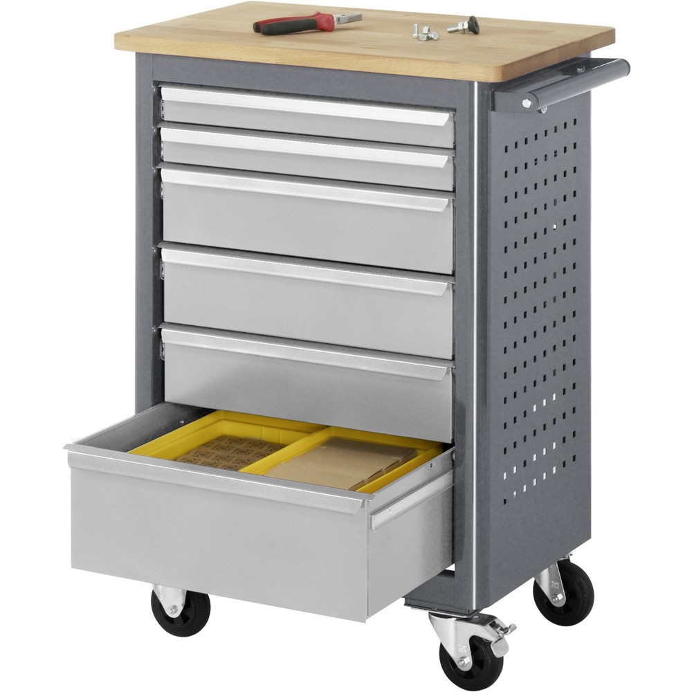 Číslo obrázku produktu 3: Mobilní pracovní stůl RAU řada adlatus, VxŠxH 950 x 675 x 450 mm, 6x zásuvka 2 x 65, 3 x 125, 1 x 90 mm, buková pracovní deska