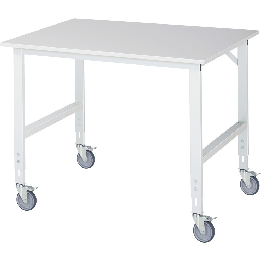 Obrázek produktu: Mobilní pracovní stůl RAU ve výškově nastavitelném provedení, řada TOM, výška 910-1230 mm, ŠxH 1250 x 1000 mm, pracovní deska s melaminovým povrchem