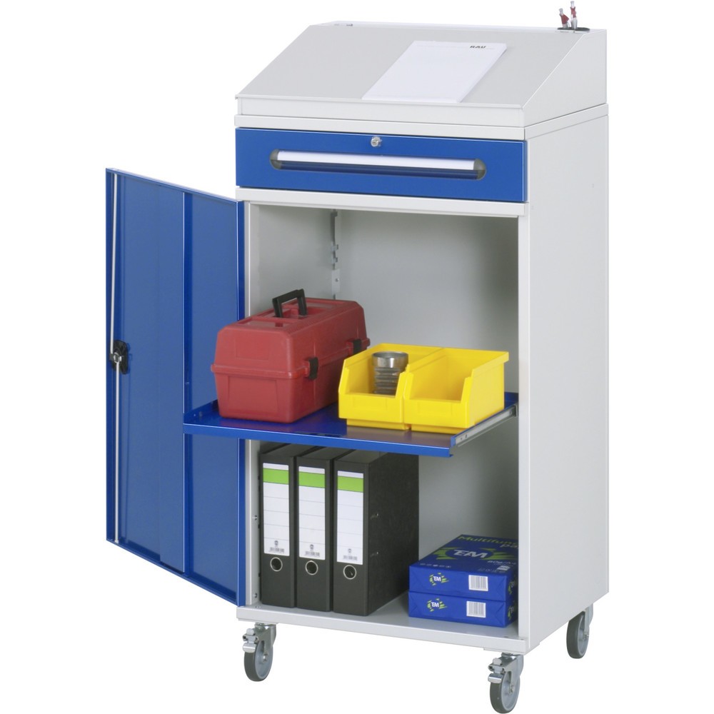 Obrázek produktu: Mobilní pojízdný pult Rau, VxŠxH 1 235–1 345 x 650 x 520 mm, zásuvky 1 x 120 mm