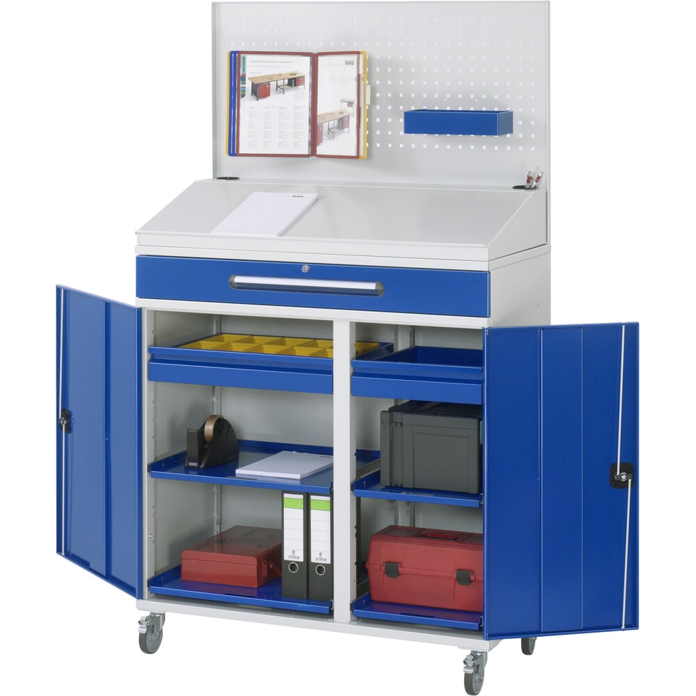 Číslo obrázku produktu 3: Mobilní pojízdný pult Rau, VxŠxH 1 235–1 895 x 1 100 x 520 mm, zásuvky 2 x 80, 1 x 120 mm