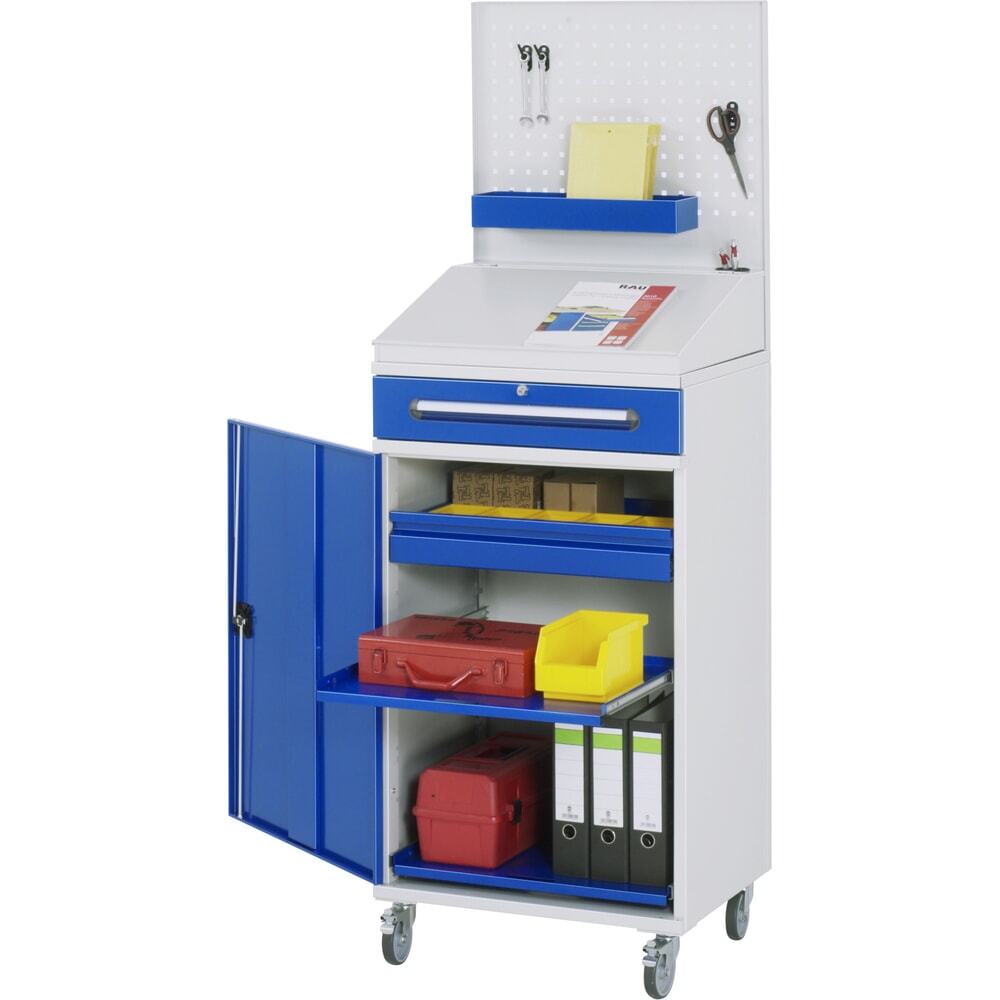 Obrázek produktu: Mobilní pojízdný pult Rau, VxŠxH 1 235–1 895 x 650 x 520 mm, zásuvky 1 x 80, 1 x 120 mm