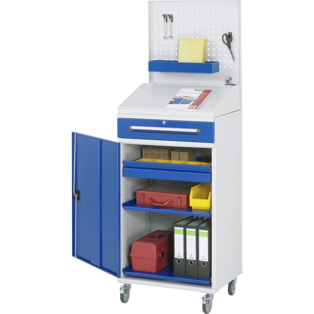 Číslo obrázku produktu 3: Mobilní pojízdný pult Rau, VxŠxH 1 235–1 895 x 650 x 520 mm, zásuvky 1 x 80, 1 x 120 mm