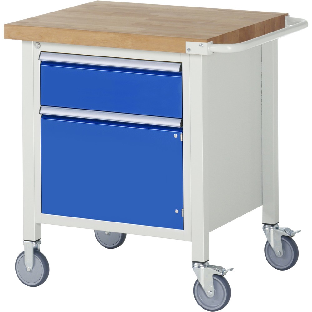 Obrázok výrobku: Mobilný pracovný stôl RAU série 8000, 1 kontajner, 1 dvere, v × š × h 880 – 1 080 × 750 × 700 mm, 1 zásuvka, 1 × 180 mm