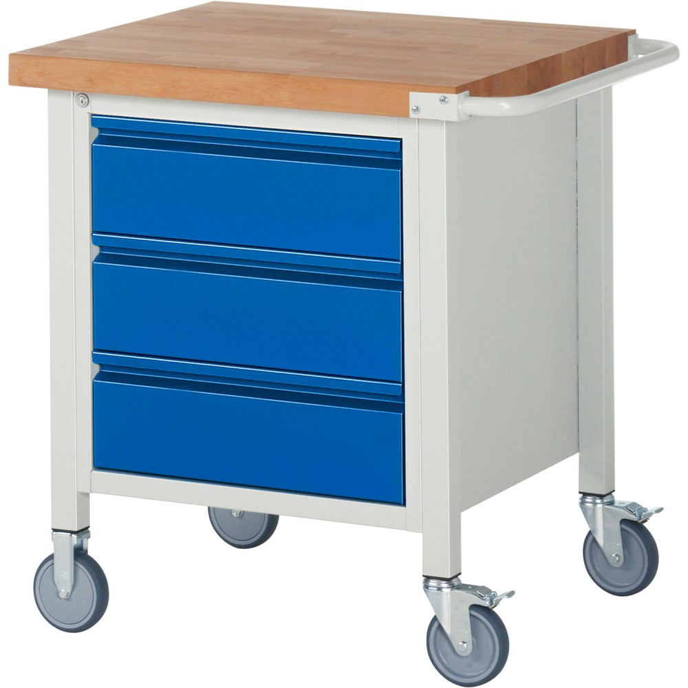 Obrázok výrobku: Mobilný pracovný stôl RAU série 8000, počet kontajnerov: 1, v × š × h 880 × 750 × 700 mm, 3 zásuv., 3 × 180 mm, nosnosť zásuv. 100 kg