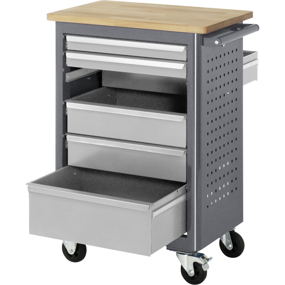 Číslo obrázka výrobku 4: Mobilný pracovný stôl RAU série adlatus, v × š × h 950 × 675 × 450 mm, 6 zásuv. 2 × 65, 3 × 125, 1 × 90 mm, buková pracovná doska