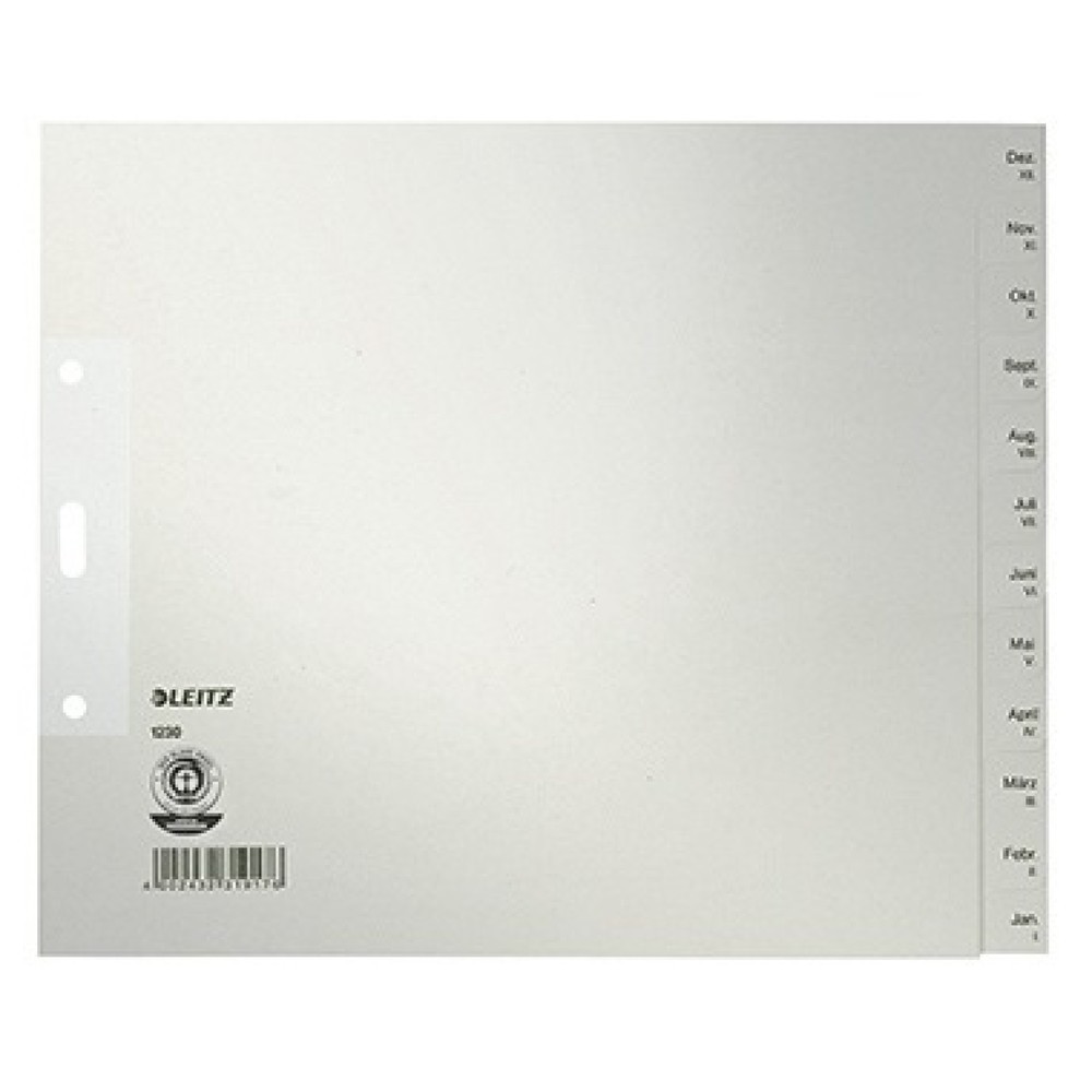 Produktabbildung: Leitz Register 12300085 DIN A4 Dez.-Jan. halbe Höhe Papier grau