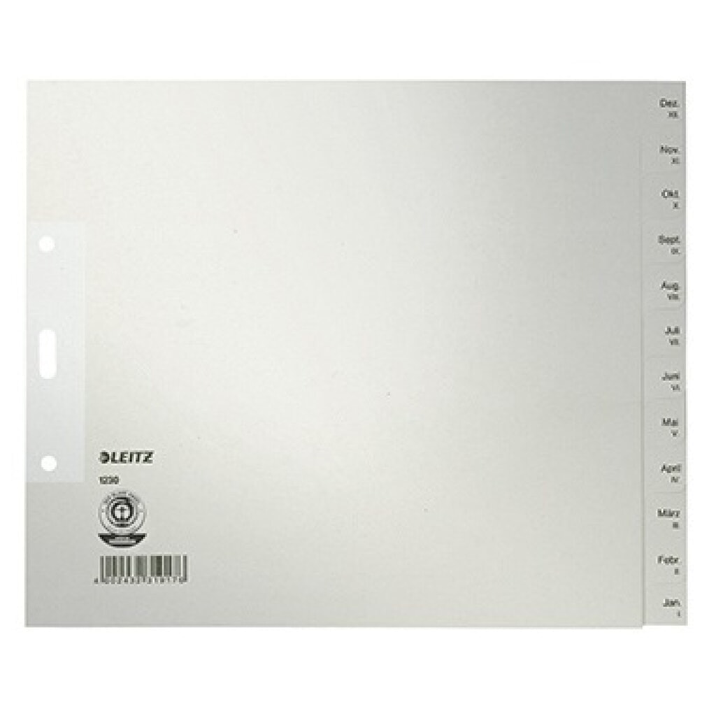 Produktabbildung: Leitz Register 12300085 DIN A4 Dez.-Jan. halbe Höhe Papier grau