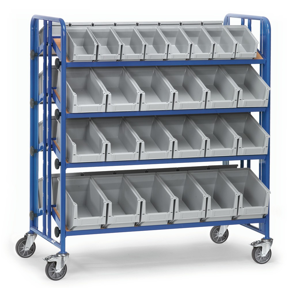 Obrázek produktu: Montážní vozík fetra® se skladovacími boxy, 4 patra, dvoustranný