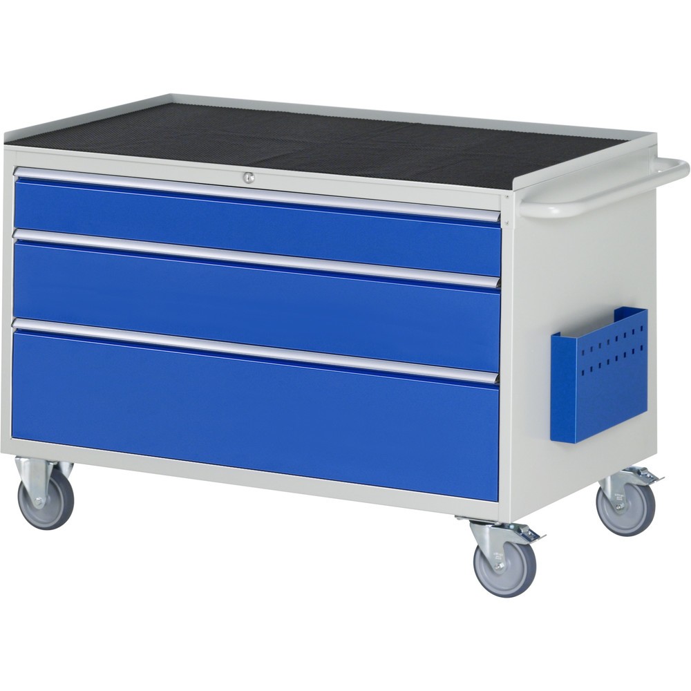 Obrázek produktu: Montážní vozík RAU řada 7000, VxŠxH 795 x 1145 x 650 mm, 3x zásuvka 1 x 120, 1 x 180, 1 x 240 mm, kovová pracovní deska, nosnost zásuvky 50 kg