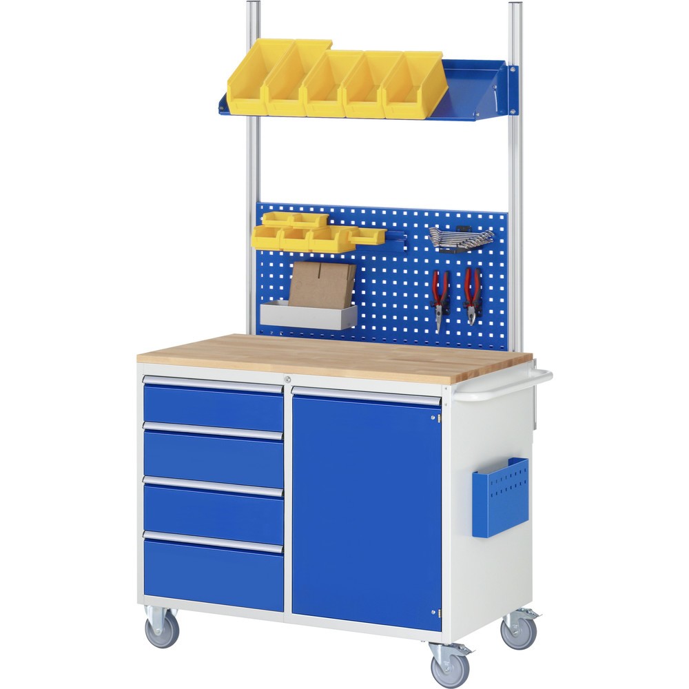 Číslo obrázku produktu 6: Montážní vozík RAU řada 7000, VxŠxH 975 x 1145 x 650 mm, 1 křídlové dveře, 6x zásuvka 1 x 60, 2 x 90, 2 x 150, 1 x 180 mm, kovová pracovní deska