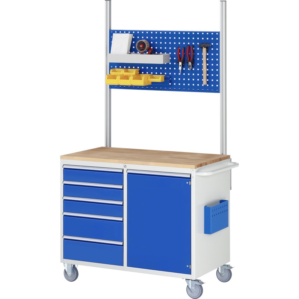 Číslo obrázku produktu 7: Montážní vozík RAU řada 7000, VxŠxH 975 x 1145 x 650 mm, 1 křídlové dveře, 6x zásuvka 1 x 60, 2 x 90, 2 x 150, 1 x 180 mm, kovová pracovní deska