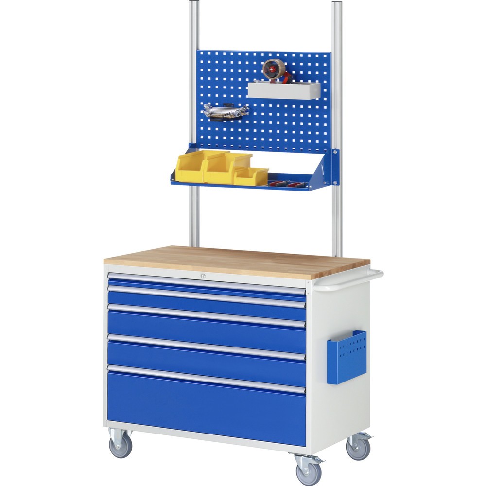 Číslo obrázku produktu 5: Montážní vozík RAU řada 7000, VxŠxH 975 x 1145 x 650 mm, 4x zásuvka 3 x 150, 1 x 270 mm, buková pracovní deska, nosnost zásuvky 50 kg