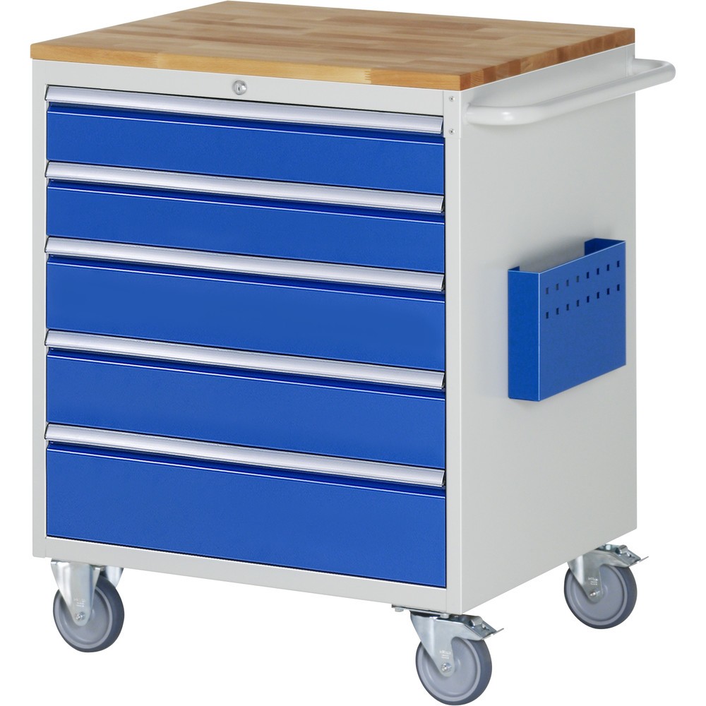 Obrázek produktu: Dílenský vozík RAU, řada 7000, V×Š×H 975 × 770 × 650 mm, 5 zásuvek, velikost XL, pracovní deska buk masiv