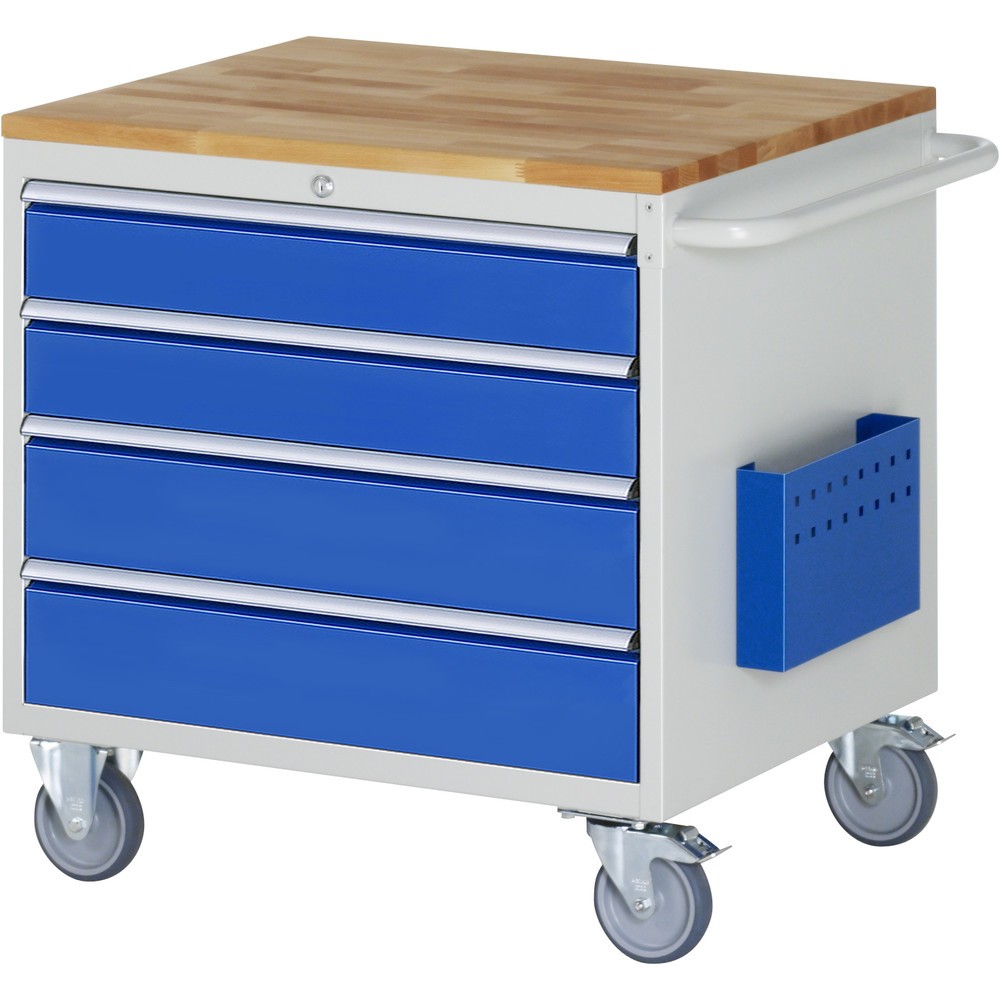 Obrázok výrobku: Dielenský vozík RAU série 7 000, v × š × h 795 × 770 × 650 mm, s 4 zásuvkami veľkosti XL, pracovná doska z bukového masívu