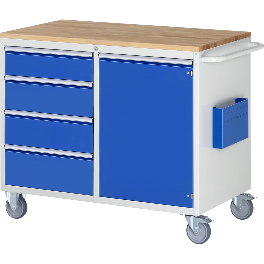 Obrázok výrobku: Dielenský vozík RAU série 7 000, v × š × h 975 × 1 145 × 650 mm, s 4 zásuvkami veľkosti L, 1 krídlové dvere veľkosti L, pracovná doska z bukového masívu