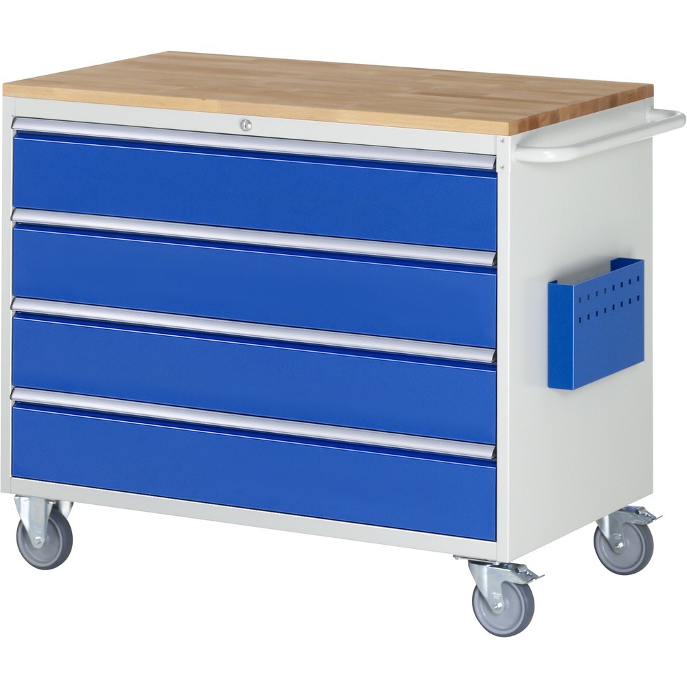Obrázok výrobku: Dielenský vozík RAU série 7 000, v × š × h 975 × 1 145 × 650 mm, s 4 zásuvkami veľkosti XXL, pracovná doska z bukového masívu