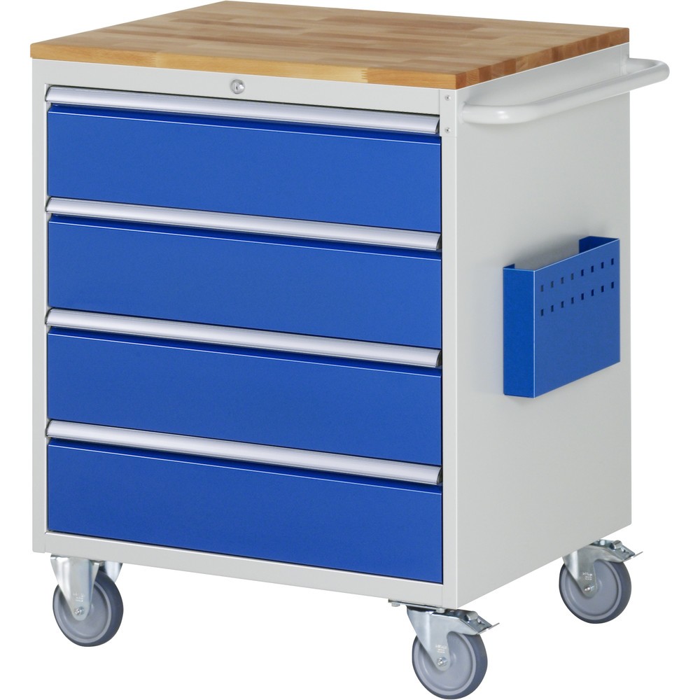 Obrázok výrobku: Dielenský vozík RAU série 7 000, v × š × h 975 × 770 × 650 mm, s 4 zásuvkami veľkosti XL, pracovná doska z bukového masívu