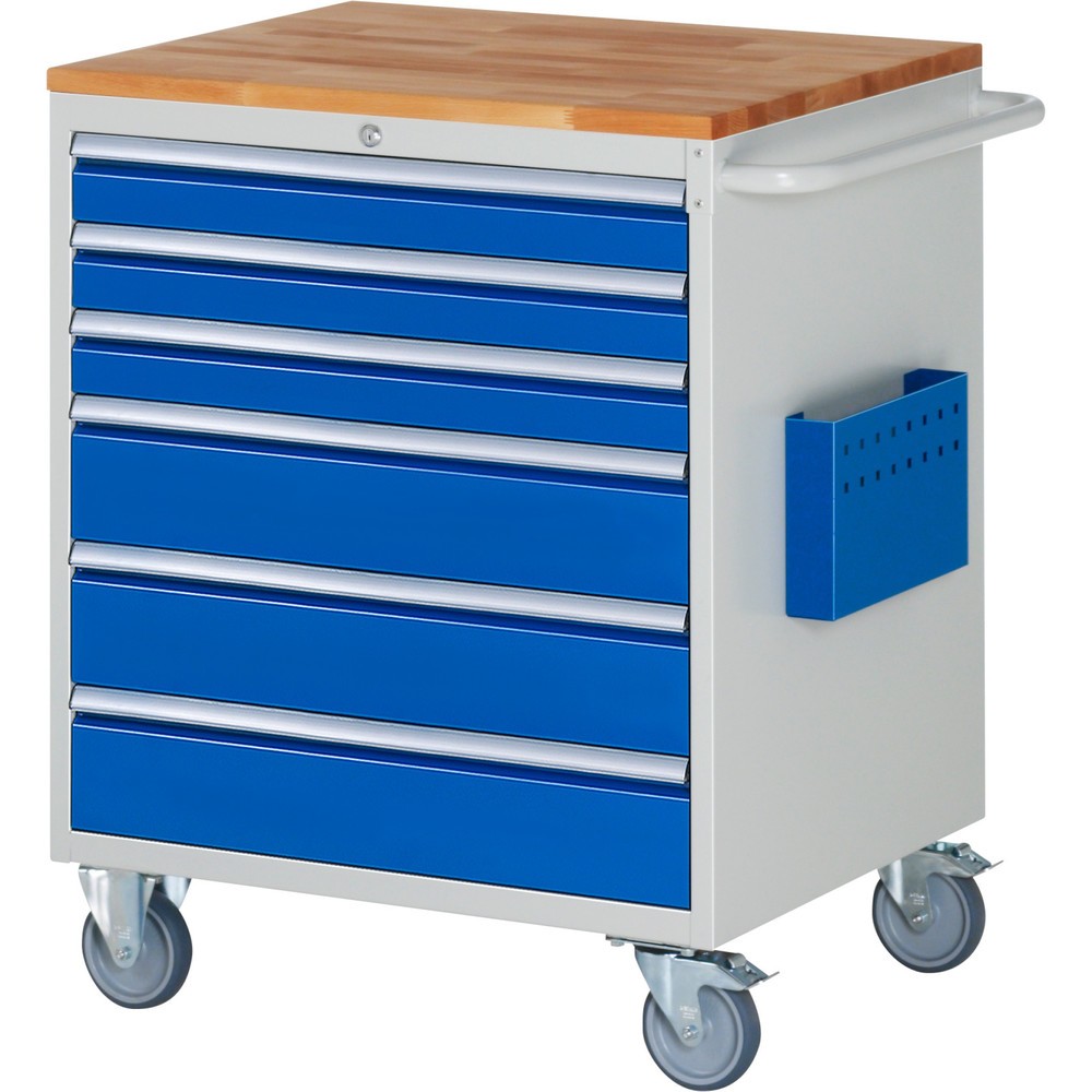 Obrázok výrobku: Dielenský vozík RAU série 7 000, v × š × h 975 × 770 × 650 mm, s 6 zásuvkami veľkosti XL, pracovná doska z bukového masívu