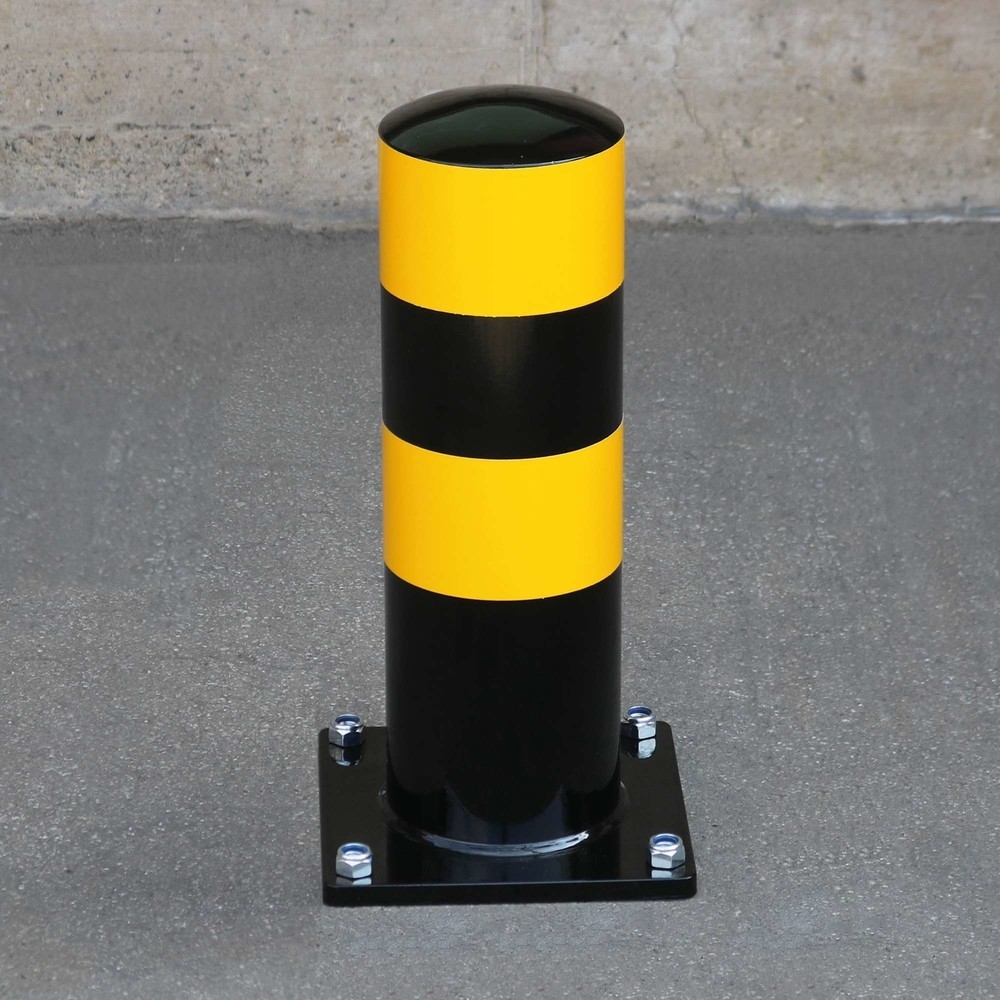 Produktabbildung: MORAVIA Rammschutzpoller BLACK BULL als LKW-Parkhilfe, Außenbereich, schwarz-gelb, Höhe 500 mm , Ø 159 mm