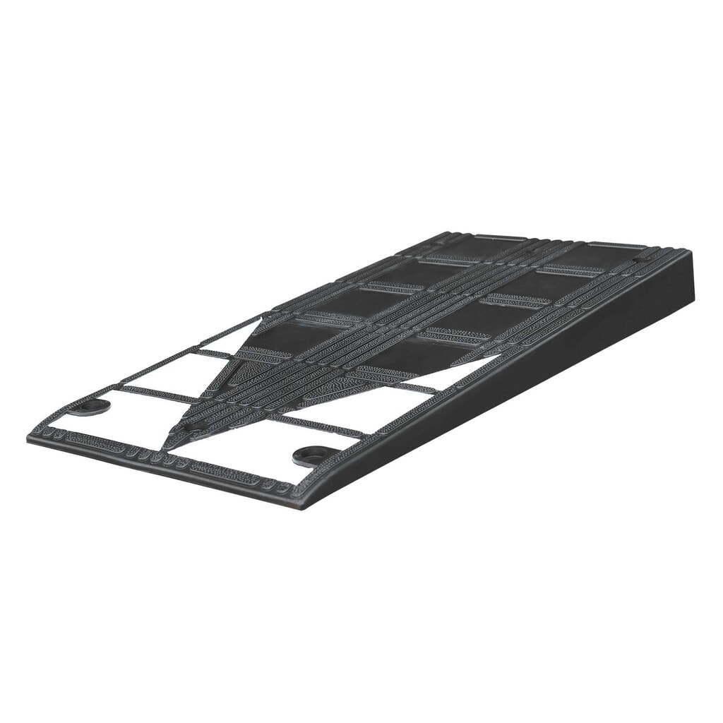 Produktabbildung: MORAVIA Bordstein-Rampe aus vulkanisiertem Kautschuk, BxHxT 450 x 75 x 1.000 mm, schwarz-weiß, inkl. Befestigunsgmaterial