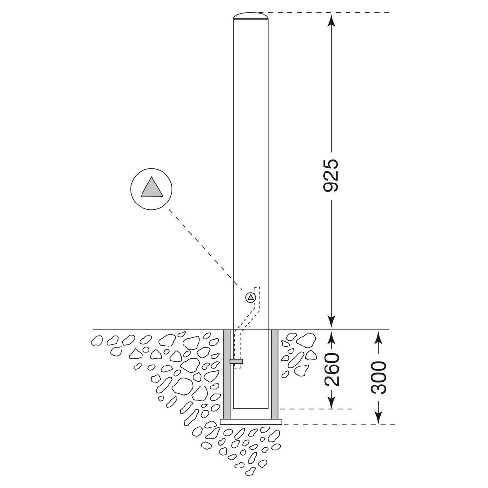 Produktabbildung Nr. 2: MORAVIA Edelstahlpoller MILANO, herausnehmbar mit Bodenhülse, Dreikantverschluss, HxØ 925 (+260) x 60 mm